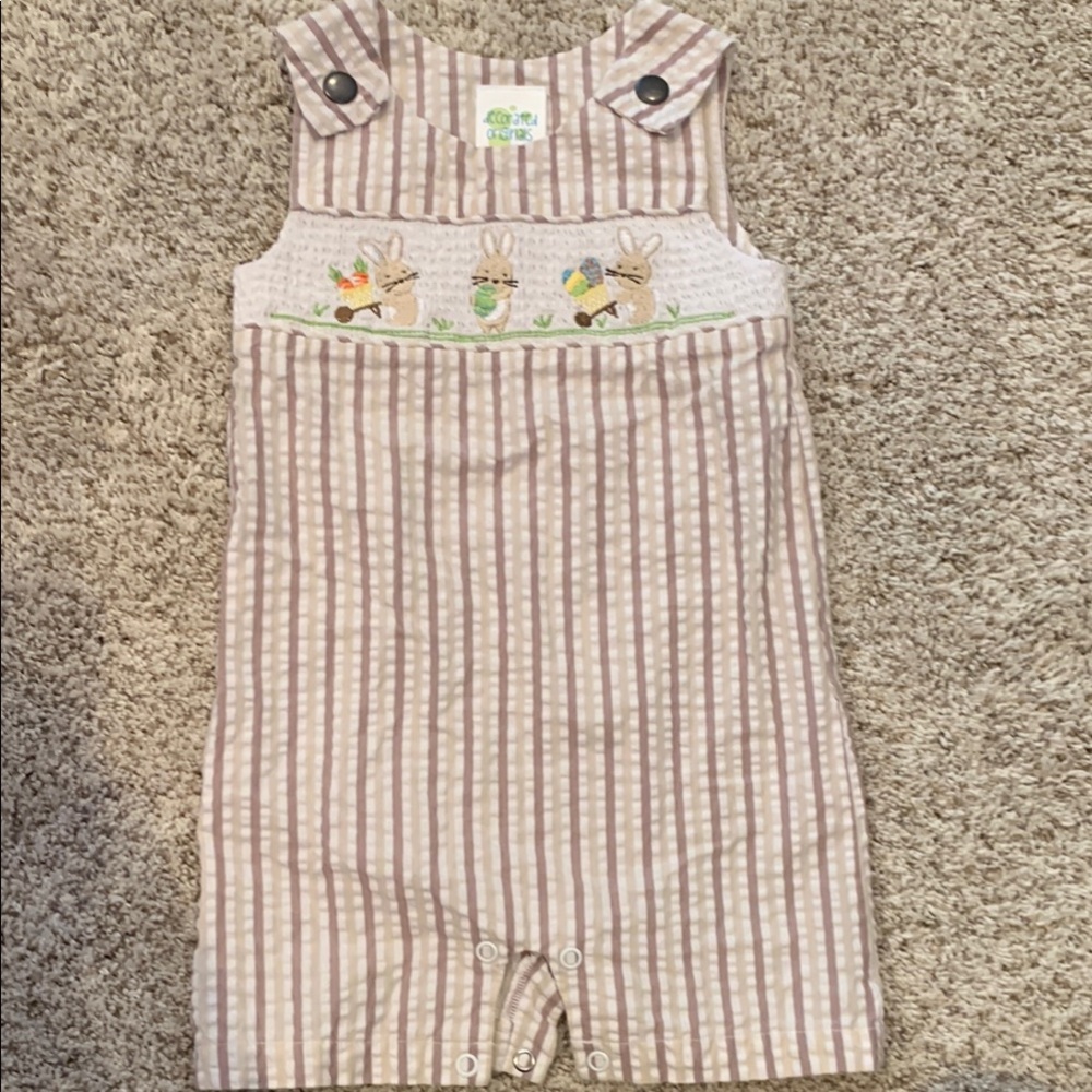 Decorated Originals Easter Striped Kids Overalls w/ Bunny Design 18 Months